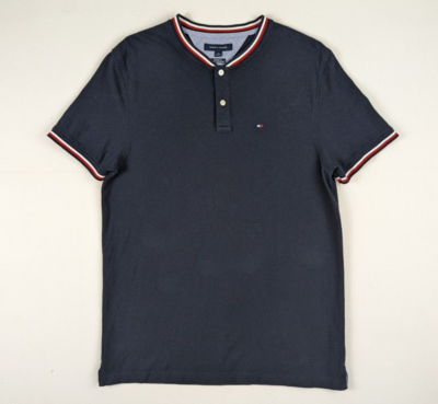 Tommy Hilfiger Golf Polo Shirt Mens Large Blue Collarless Short Sleeve Preppy