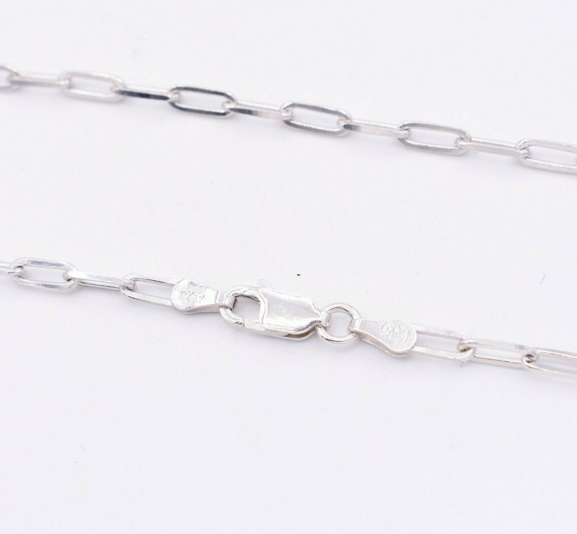 2.5mm Paper Clips Link Chain Necklace 14K White Gold Clad Silver 925