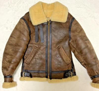 avirex b3 leather sheepskin shearling bomber jacket size 36 276117163315