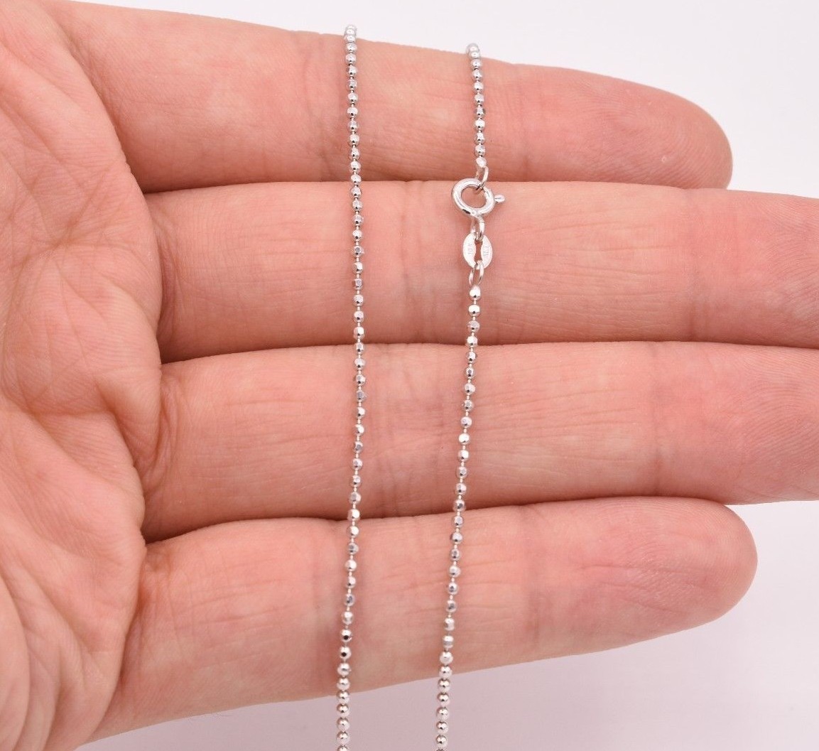 1.4mm Round Diamond Cut Bead Ball Chain Necklace Real Solid 10K White