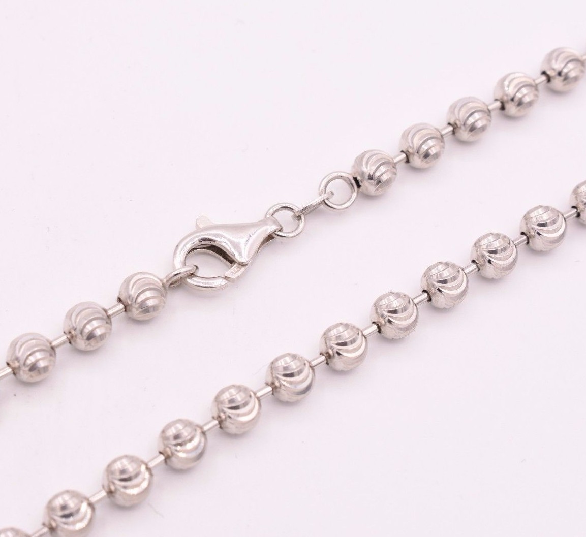 5mm Diamond Cut Moon Cut Ball Bead Chain Necklace Real Sterling Silver