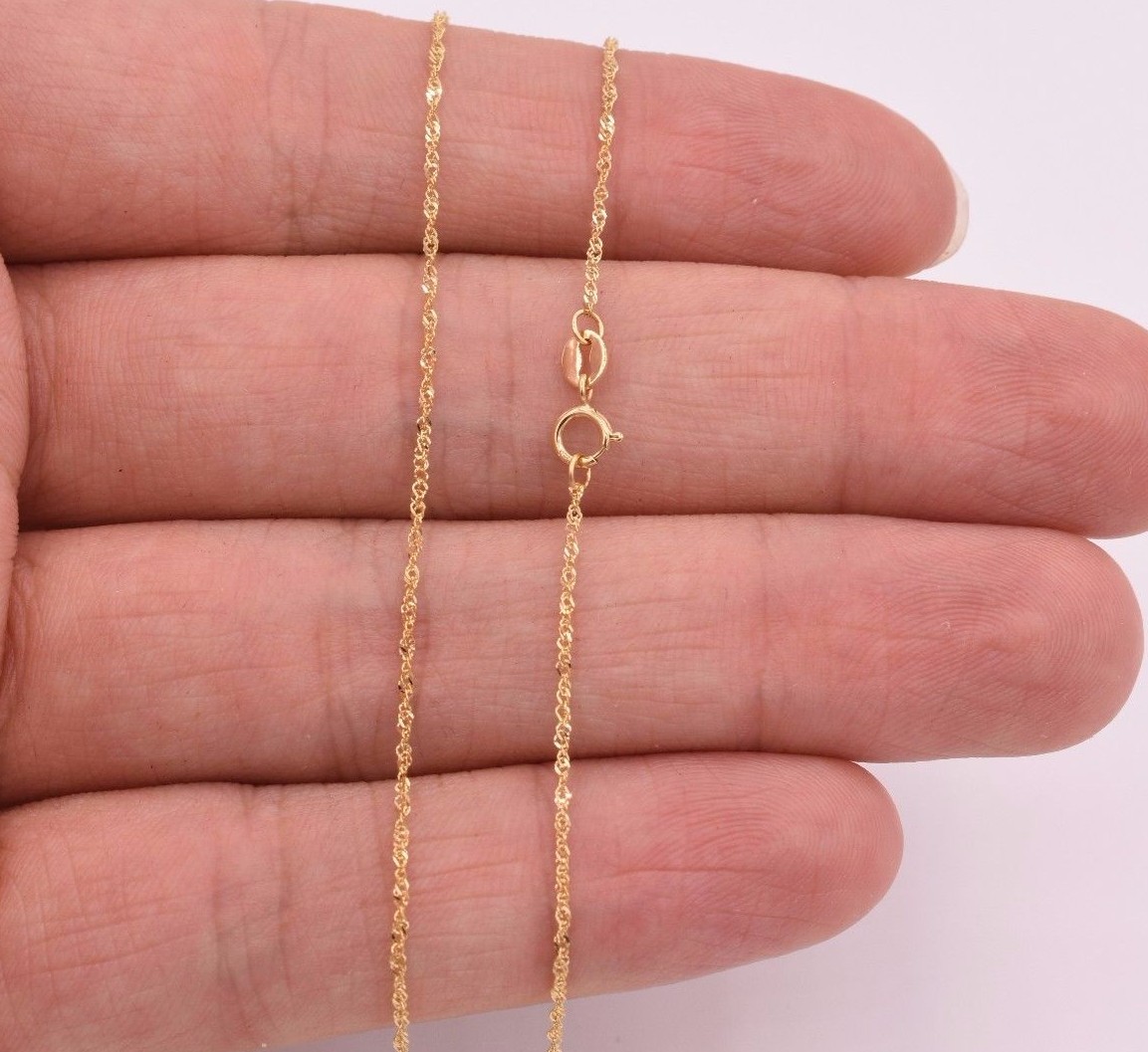1mm Twisted Singapore Sparkle Chain Necklace REAL Solid 14K Yellow Gold