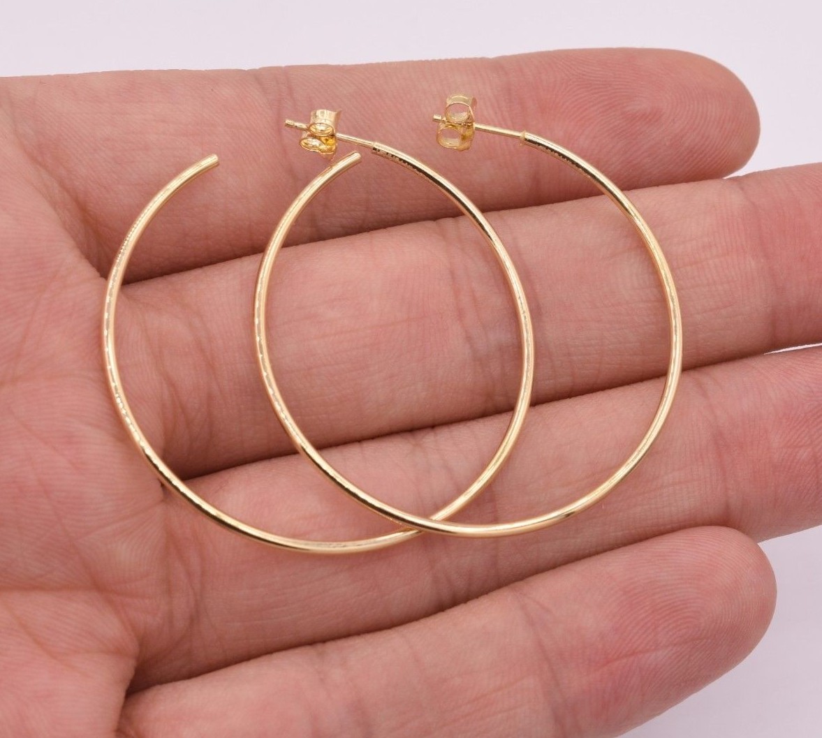 1 1/2" 40mm Large Plain Shiny Endless Hoop Earrings REAL 14K Yellow