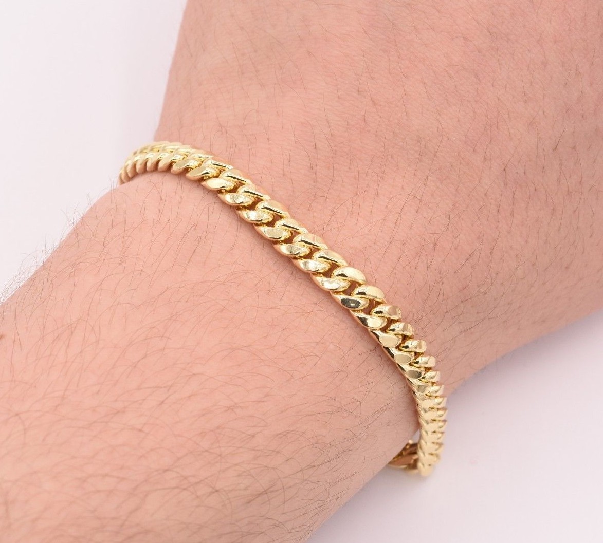 6mm Mens Miami Cuban Link Bracelet Real 10K Yellow Gold 8.5