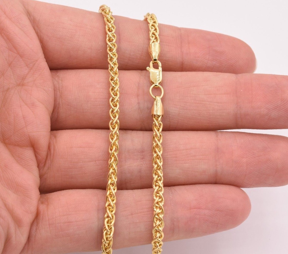 Pre-owned Spiga 3.3mm Round Wheat  Chain Necklace Real 14k Yellow Gold Lobster Lock In 20"