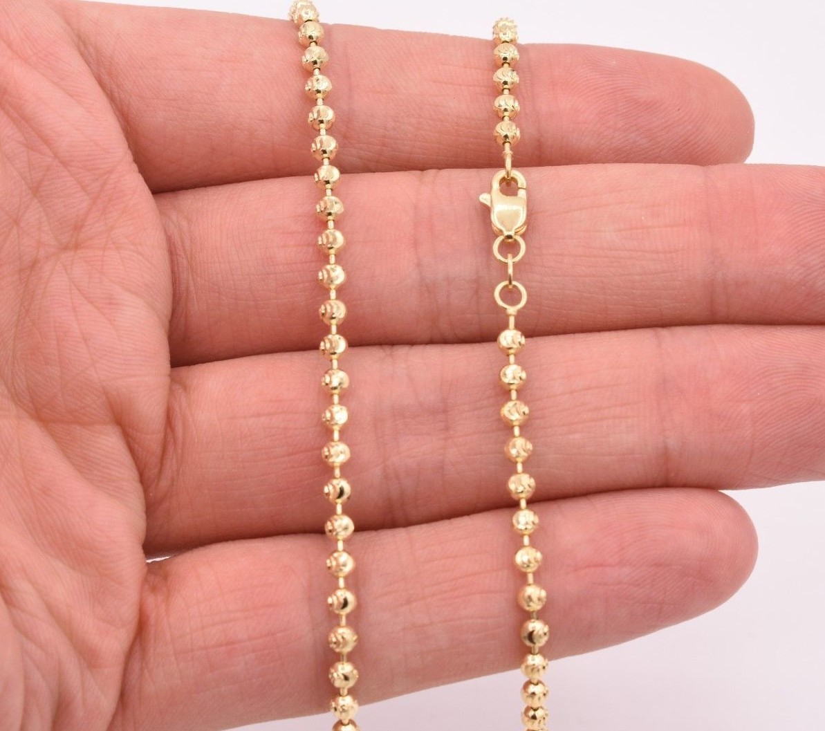 3mm Half Moon Diamond Cut Bead Ball Chain Necklace Real SOLID 10K