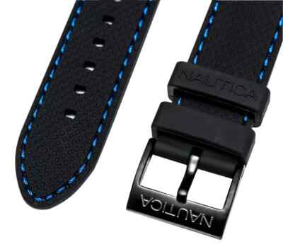 NAUTICA MEN'S 22 mm RUBBER SILICONE WATCHBAND BLACK/BLUE STITCHING