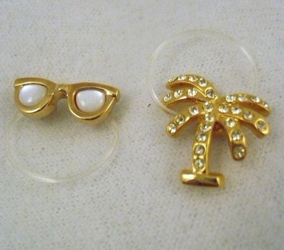 Set of 4 bling toe rings gold palm tree, sunglasses, elephant & silver starfish