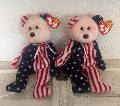 Set of 2 1999 TY Spangle Beanie Baby, Pink Face , Space After be !, Tags are ++