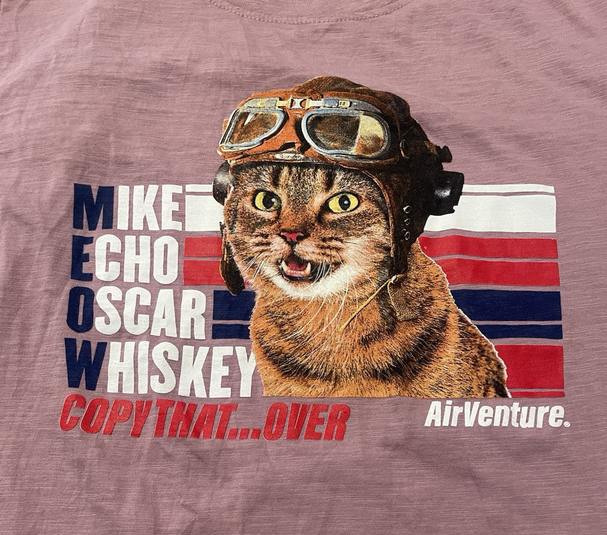 AirVenture Flying Pilot Cat MEOW 'Copy ThatAr Over' Pink