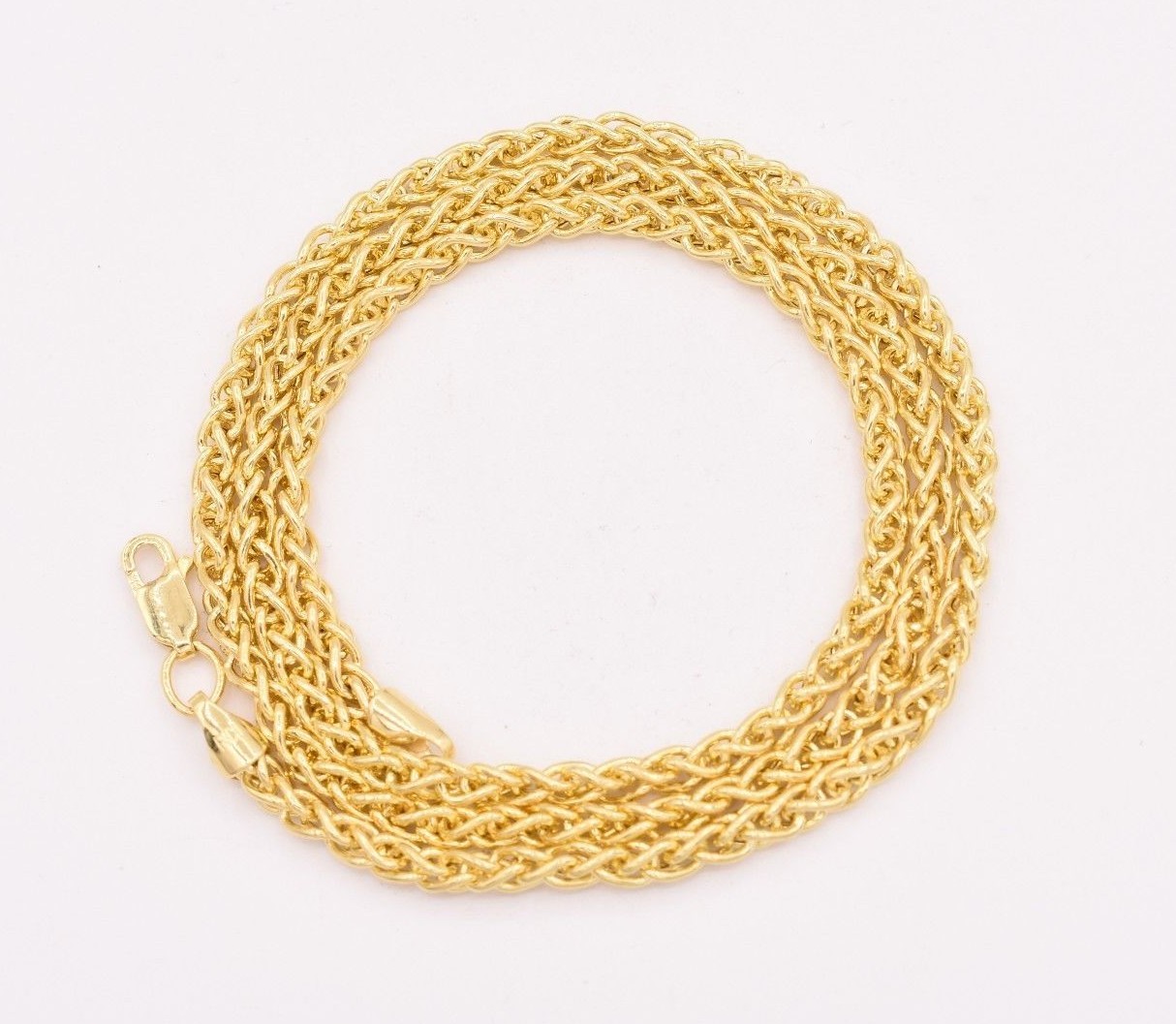 Pre-owned Spiga 3.3mm Round Wheat  Chain Necklace Real 14k Yellow Gold Lobster Lock In 20"