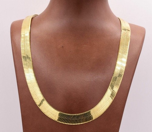 Pre-owned Bayam 11mm Flexible Herringbone Chain Necklace 14k Yellow Gold-plated Sterling Silver