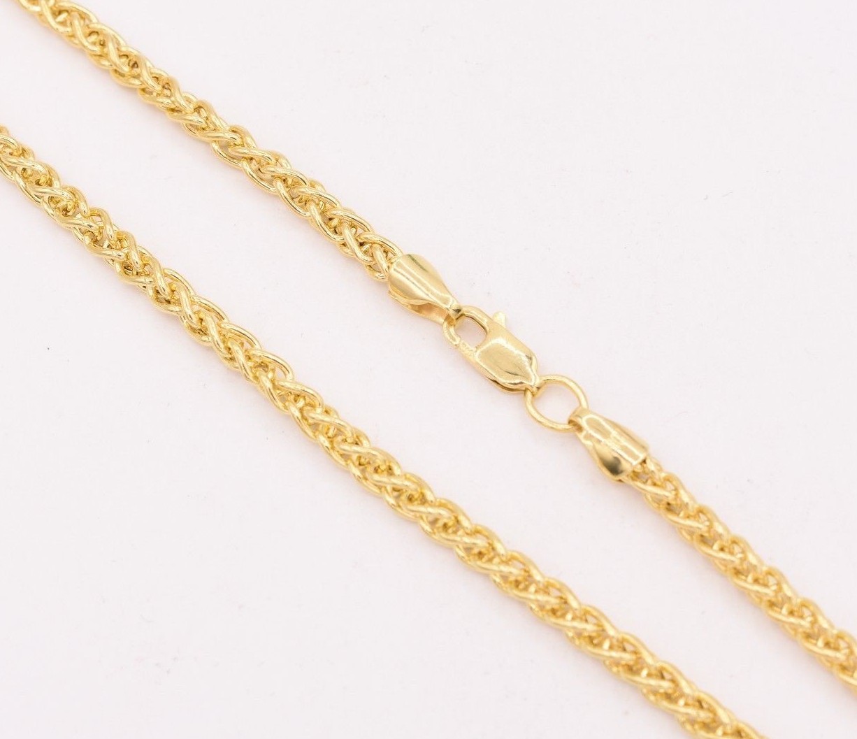 Pre-owned Spiga 3.3mm Round Wheat  Chain Necklace Real 14k Yellow Gold Lobster Lock In 20"