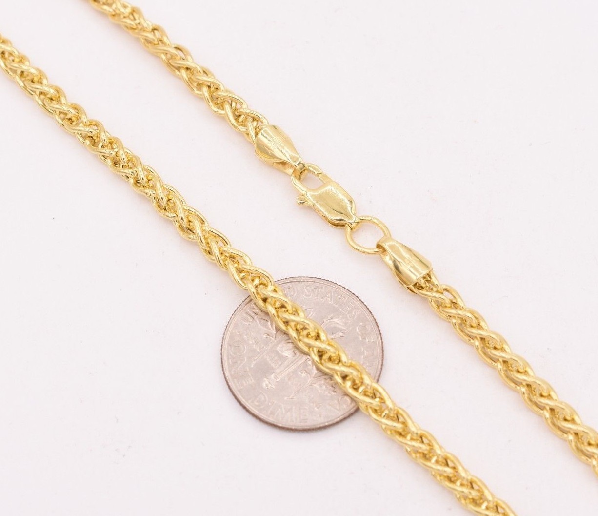 Pre-owned Spiga 3.3mm Round Wheat  Chain Necklace Real 14k Yellow Gold Lobster Lock In 20"