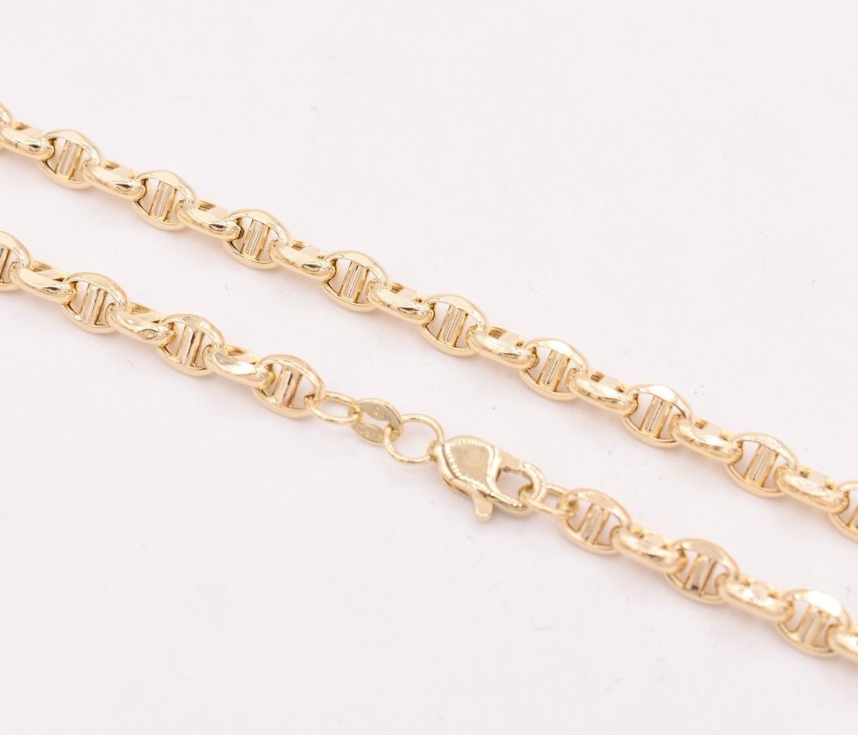 Pre-owned Bayam 4.5mm Puffed Anchor Mariner Link Chain Necklace Real 14k Yellow Gold In 20"