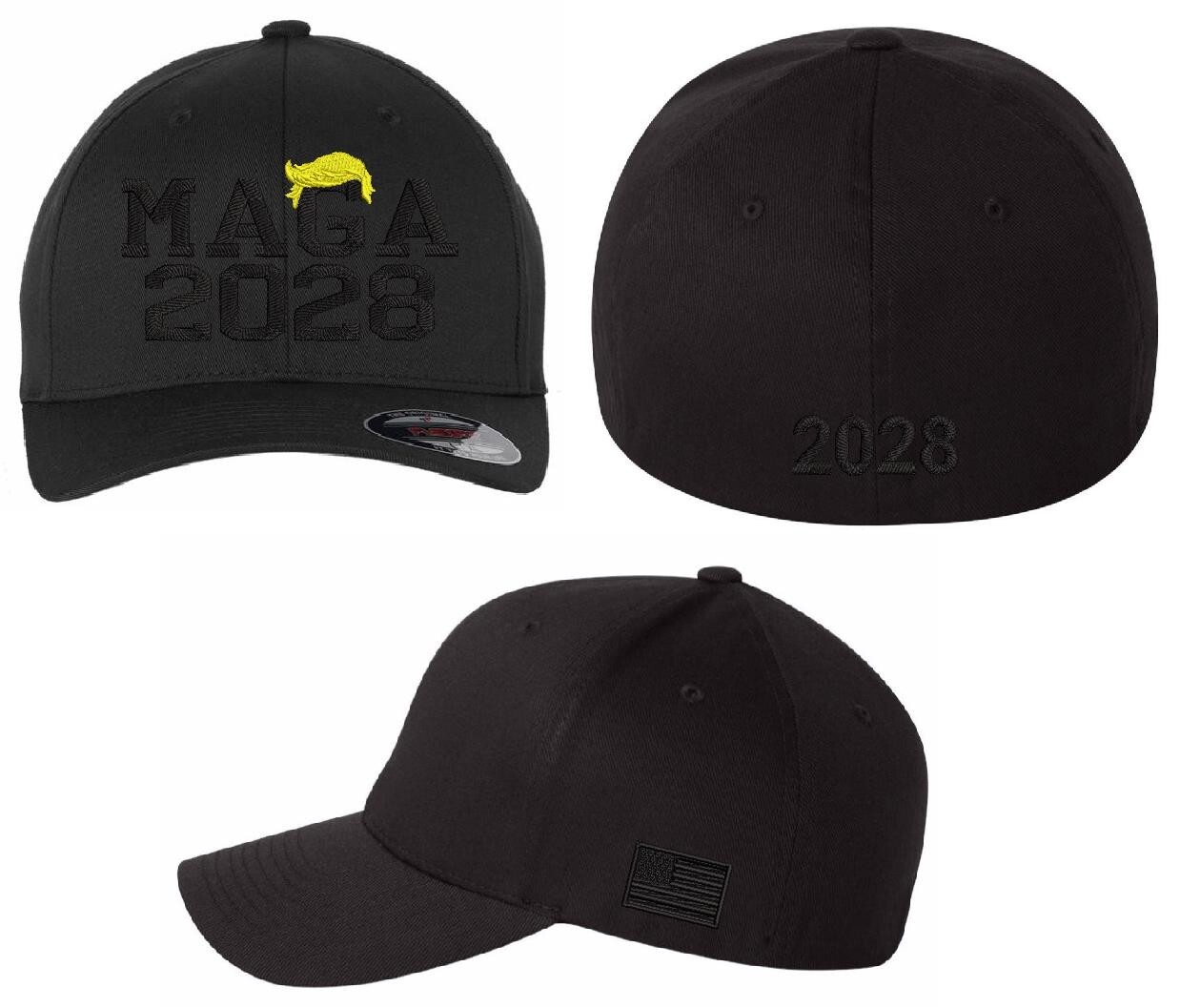 Trump 2028 Hat - MAGA 2028 Embroidered Flex Fit Trump Hat Black Embroidery Hat