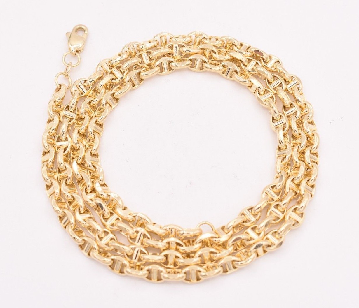 Pre-owned Bayam 4.5mm Puffed Anchor Mariner Link Chain Necklace Real 14k Yellow Gold In 20"