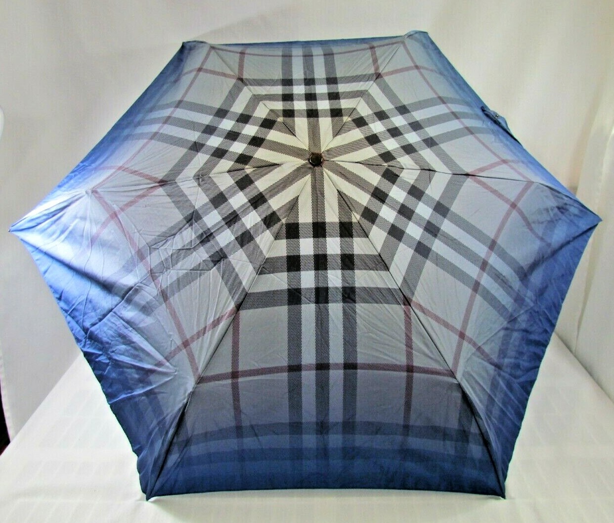 Burberry Purse Size Folding Umbrella Blue Check Plaid