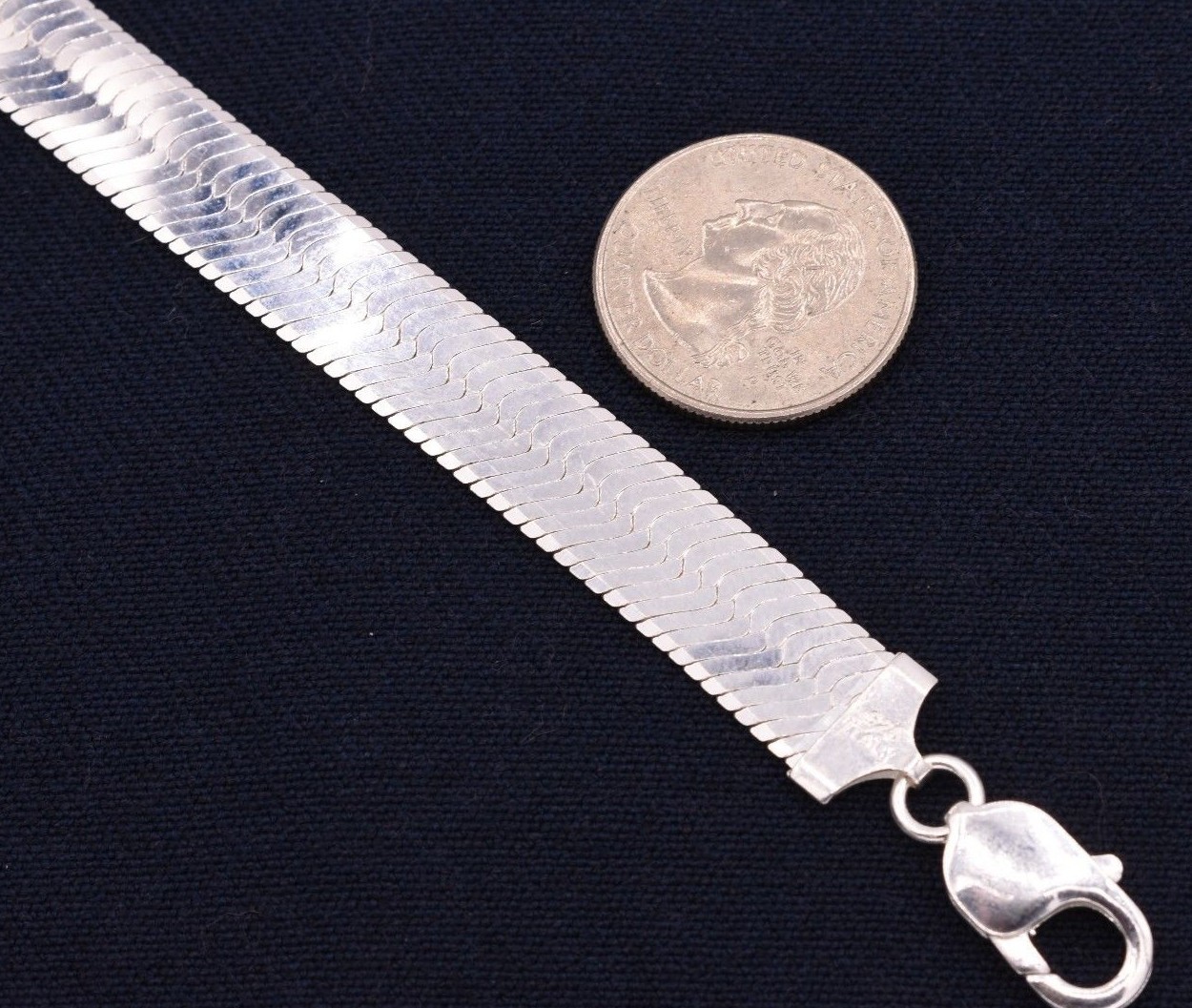 Pre-owned Bayam 11mm Bold Flex Herringbone Chain Necklace Real Solid Sterling Silver 925 Italy