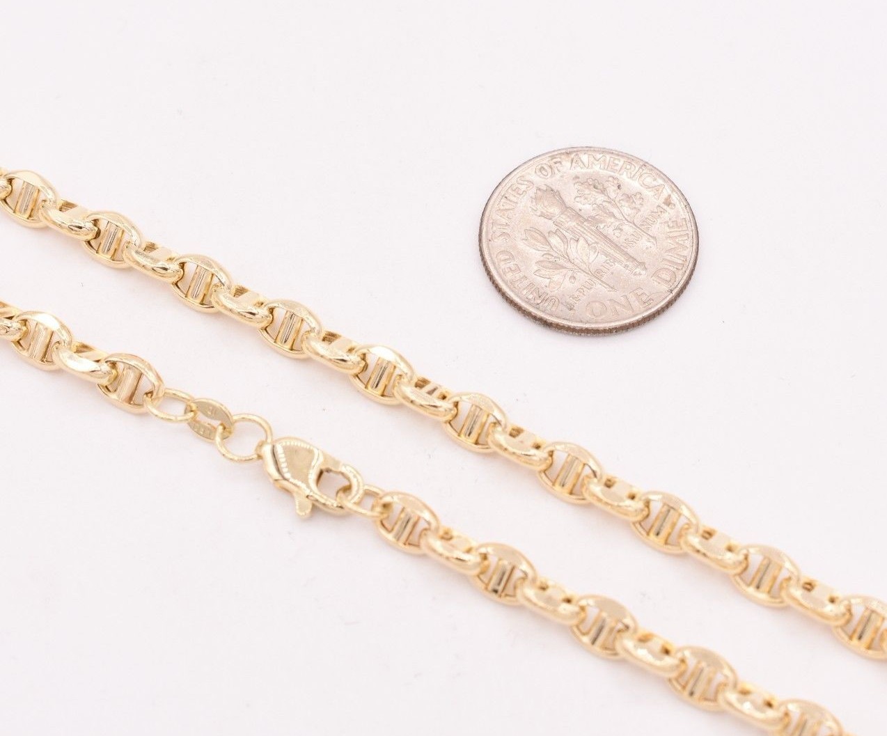 Pre-owned Bayam 4.5mm Puffed Anchor Mariner Link Chain Necklace Real 14k Yellow Gold In 20"