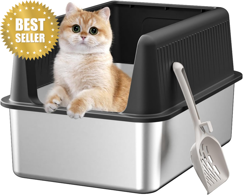Stainless Steel Cat Litter Box with Lid,Xl,19.7” L X 13.8” W X 11.8”H Deep,Large