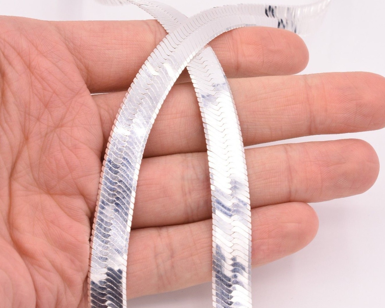 Pre-owned Bayam 11mm Bold Flex Herringbone Chain Necklace Real Solid Sterling Silver 925 Italy