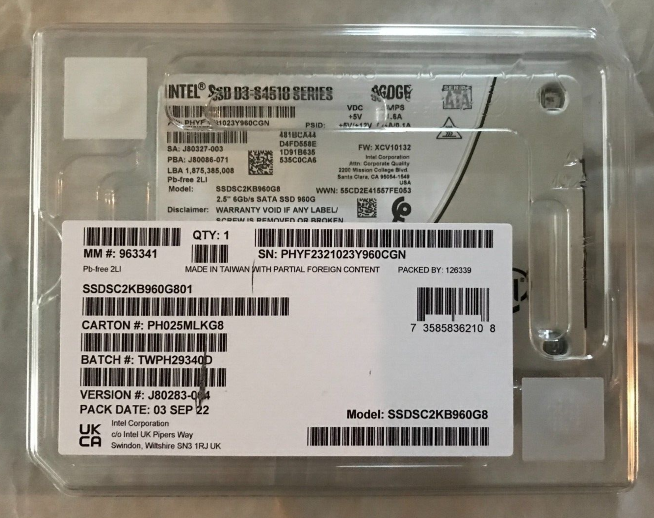 PC周辺機器 Intel SSD 960GB (SSDSC2KB960G801) Intel SSDSC2KB960G801 960GB 2.5