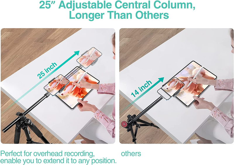 Overhead Tripod for iPhone [Heavy Duty & Ultra-Stable], 25in Horizontal iPhone T