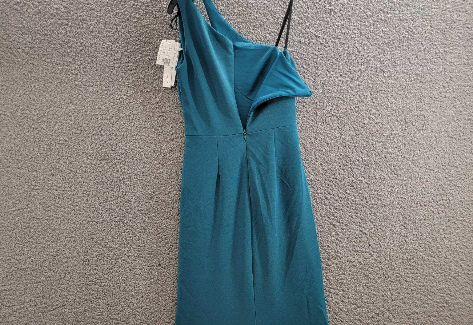 AQUA Cutout One Shoulder Gown Women's 0 Azure Solid Asymmetric Back Zip Closure - Picture 10 of 15