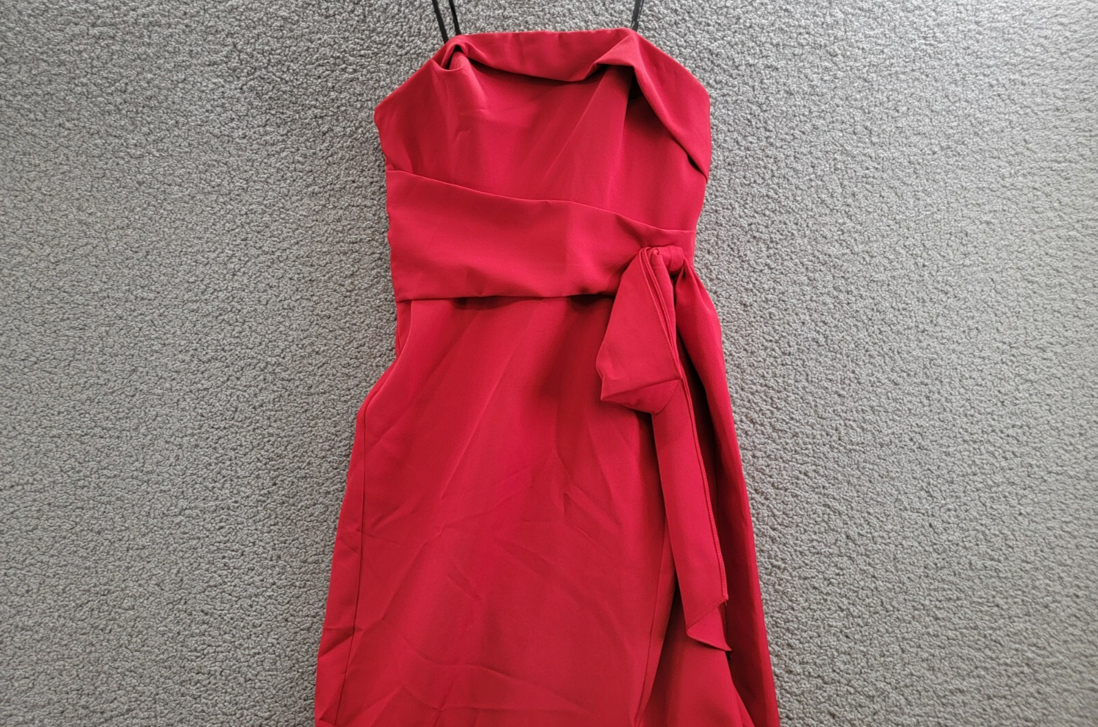 AQUA Strapless Scuba Bow Gown Women's 6 Red Solid Straight Neck Back Zip Closure - Picture 3 of 15
