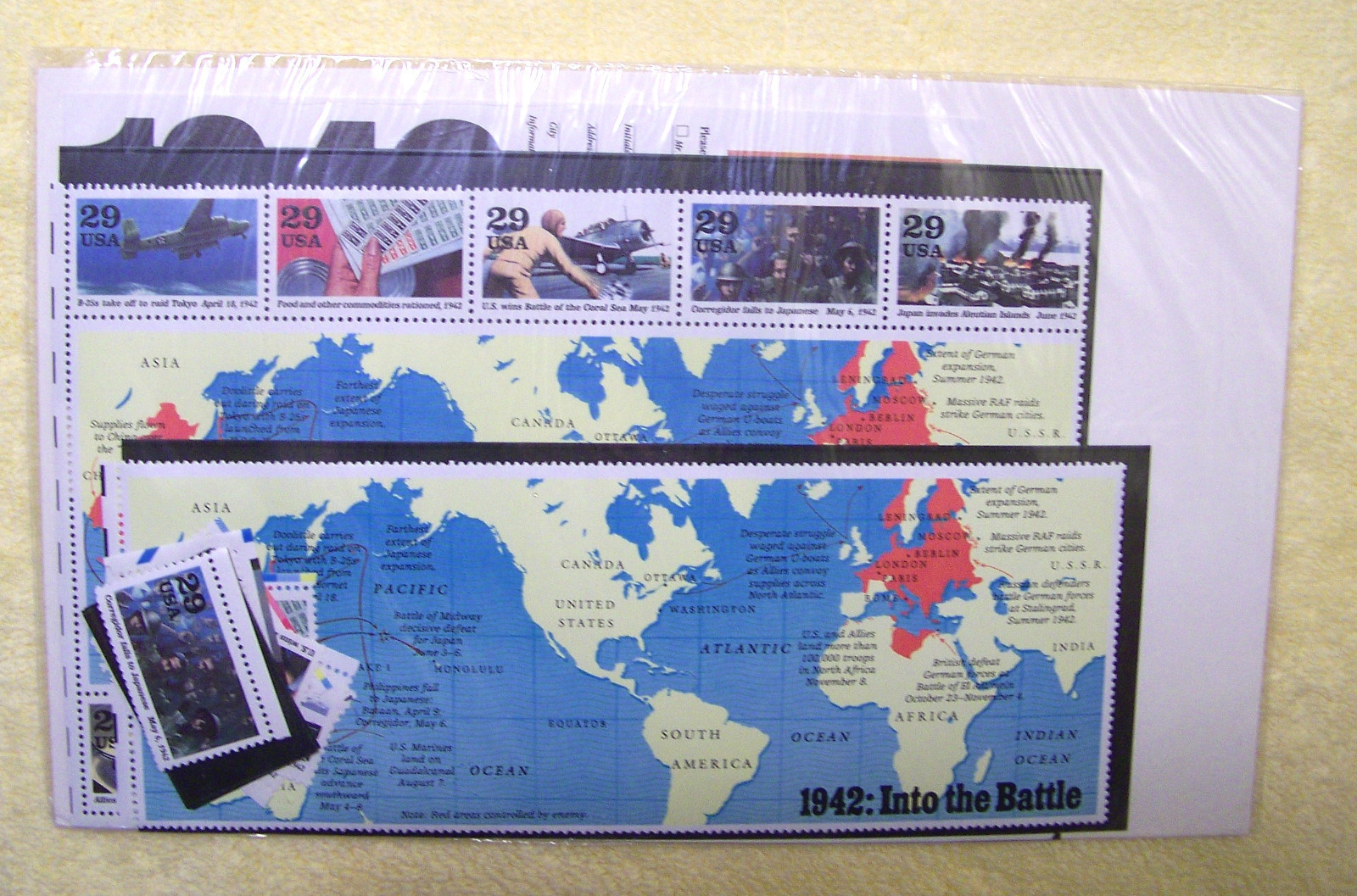 NEW/UNUSED: WWII Remembered 1942 Into The Battle Mint Stamp Set And Book