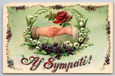 Postcard Sympathy Two Hands With Rose 29z