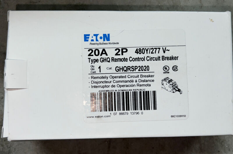 NEW IN BOX Eaton GHQRSP2020 2 Pole 20A Remote Control Circuit Breaker