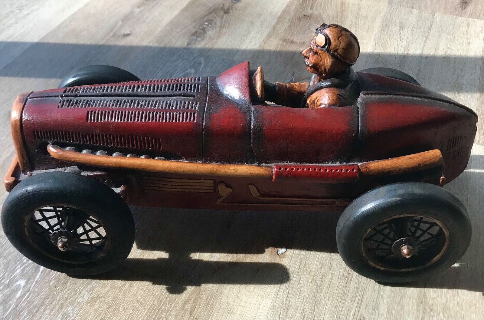 Vintage Large Wood/Resin Racing Roadster Car w/Driver, 20.75 Vintage Large Wood/Resin Racing Roadster Car w/Driver, 20.75