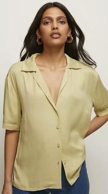 OASIS Satin Bowling Shirt Sage Green Size 14 Bnwt 