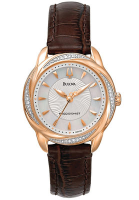 Pre-owned Bulova 98r152 Precisionist Brigtwater Diamond Accented Rose Gold Ladies Watch