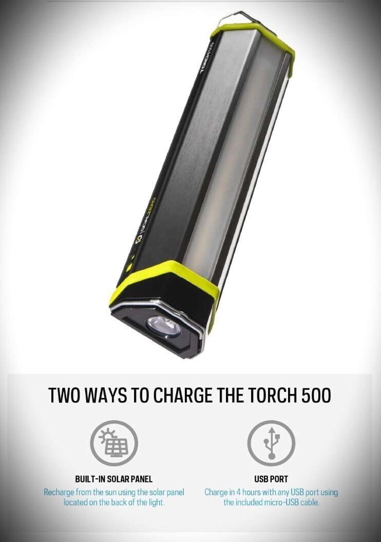 GOAL ZERO LED RECHARGEABLE SOLAR TORCH 500 MULTI-PURPOSE