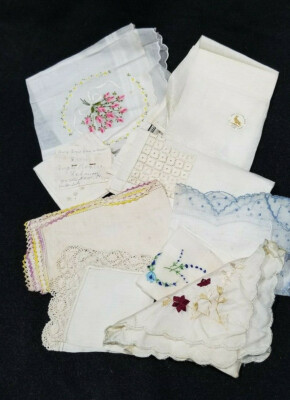 Vintage delicate beige colored embroidered handkerchief