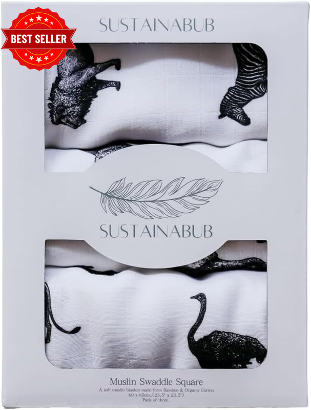 Voted #1 Baby Muslin Pack of 3 Organic Baby Muslin Cloths - Soft Muslin Squares.