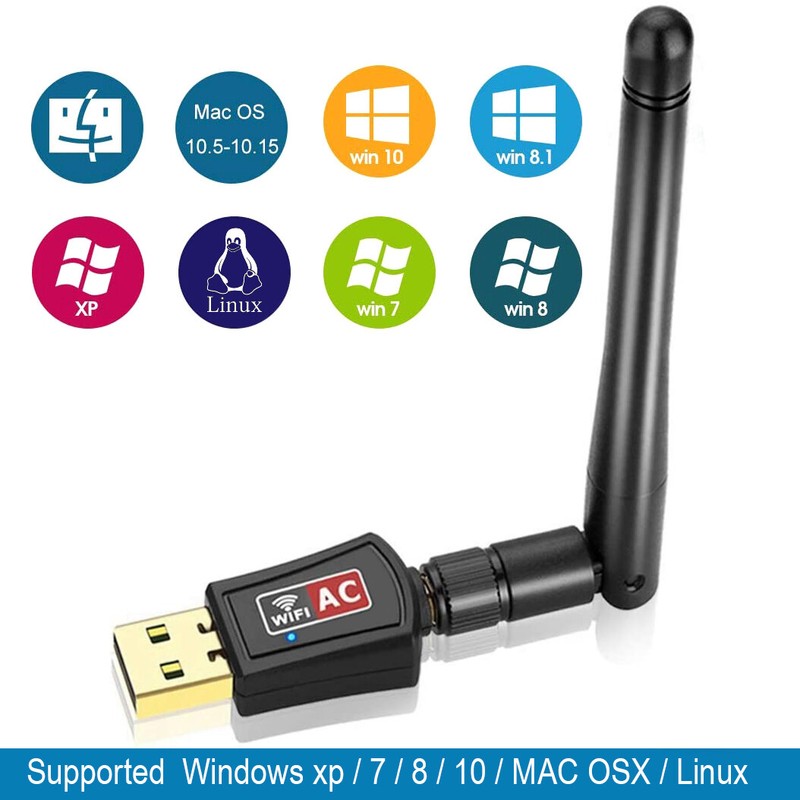 USB WiFi Dongle for Desktop/Computer Support Win XP/7/8.1/10/11/MacOS 10.6~10.15