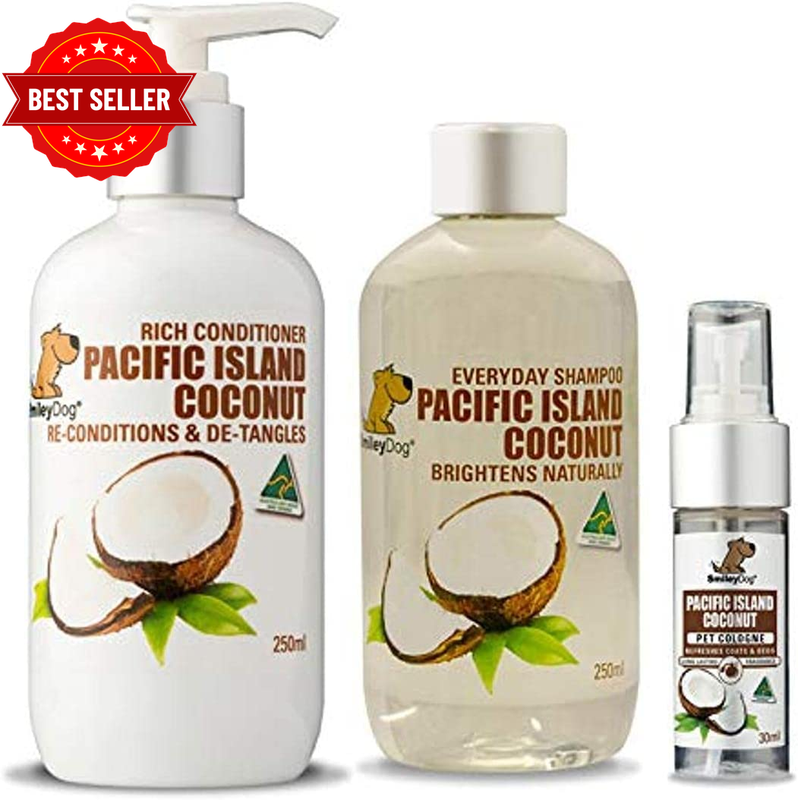 Smiley Dog Coconut Grooming Pack Shampoo Conditioner Cologne 3 Piece