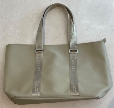 LACOSTE L XL BEIGE STURDY PVC TOTE BAG HANDBAG with EXTRA MINI