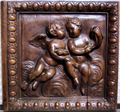 Antique Vintage Hand Carved Wood Panel Architectural Salvage Cherubs Putti