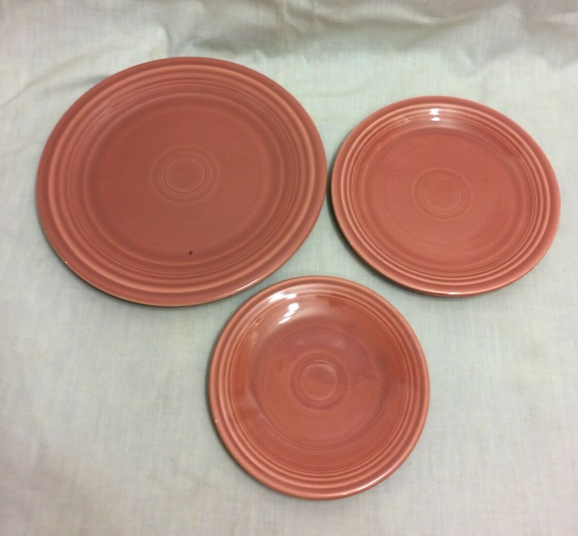 VTG~FIESTA ROSE (PINKISH BROWN) SET 3~1 LUNCH 1 SALAD 1 DESSERT PLATES~1950-1959