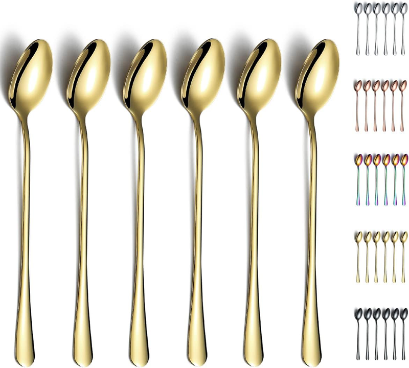 Gold Iced Tea Spoons, Kyraton Stainless Steel 7.5" Long Handle Mixing Spoon with