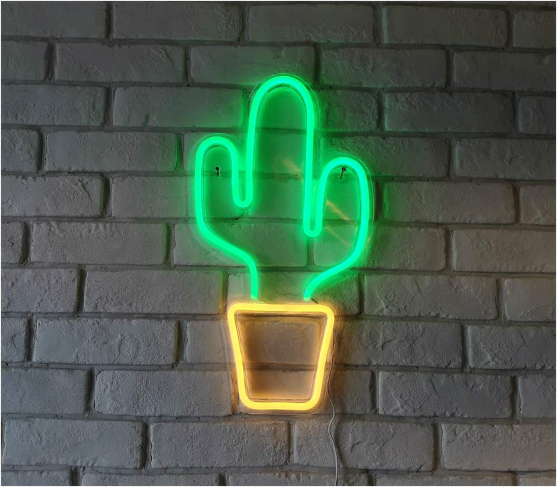 , 18.5”x10” Green Cactus Wall Art Decorative Neon Sign Pin Wa