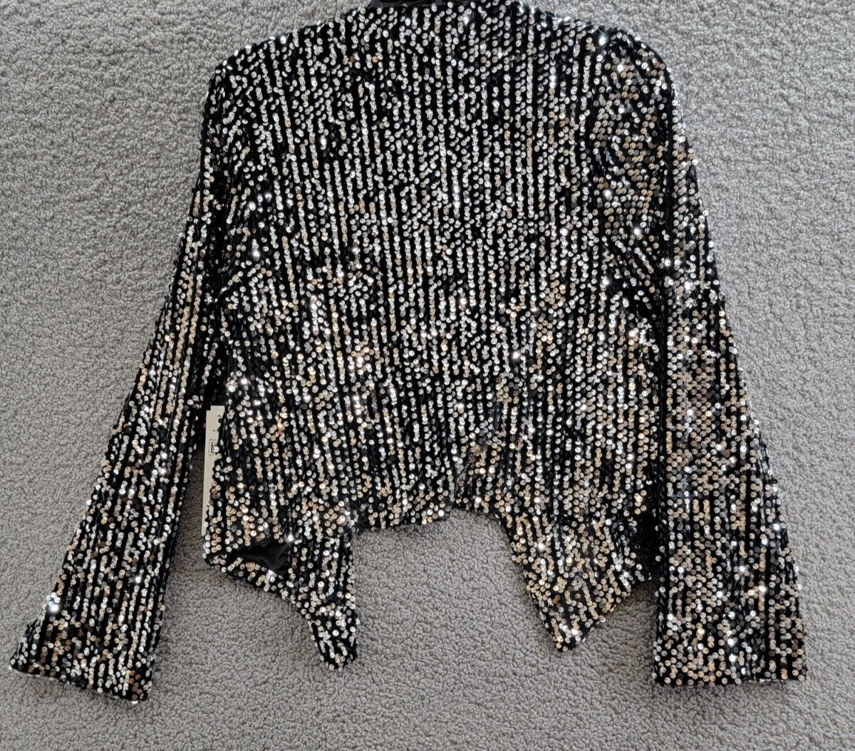 AQUA Velvet Sequin Open Jacket Women's M Black Shawl Collar Long Sleeve Pull On - Picture 12 of 16