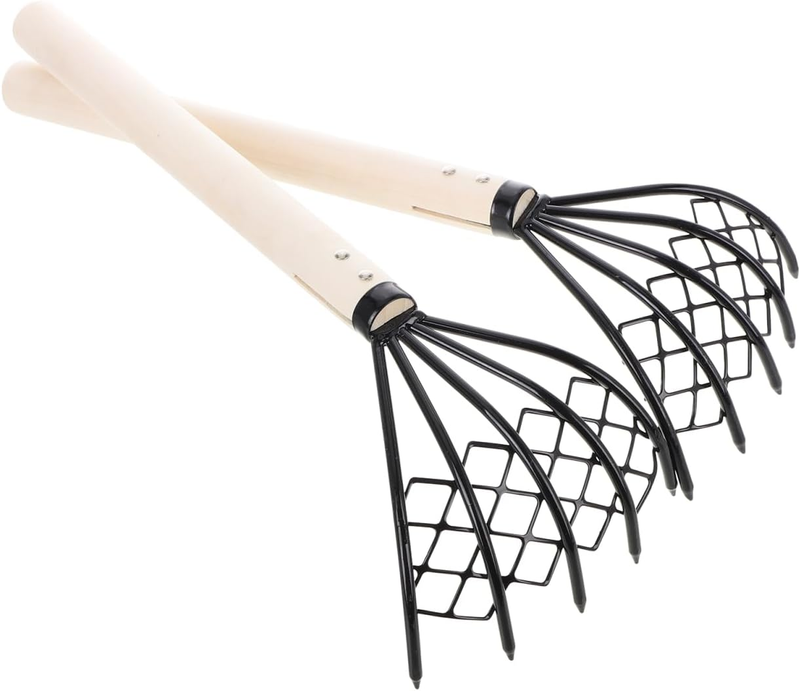 2Pcs Beach Rake with Mesh Net Tine Claw Rake for Shells Oysters and Seafood Digging Durable Beach Tool and Accessory for Clamming and Gardening