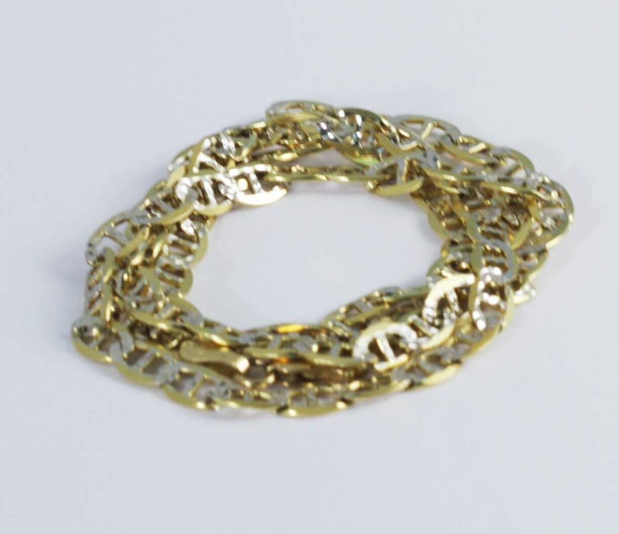 Pre-owned Gd Diamond 4.20mm 24" 13 Gm 14k Gold Two Tone Men's White Pave Mariner Flat Chain Necklace