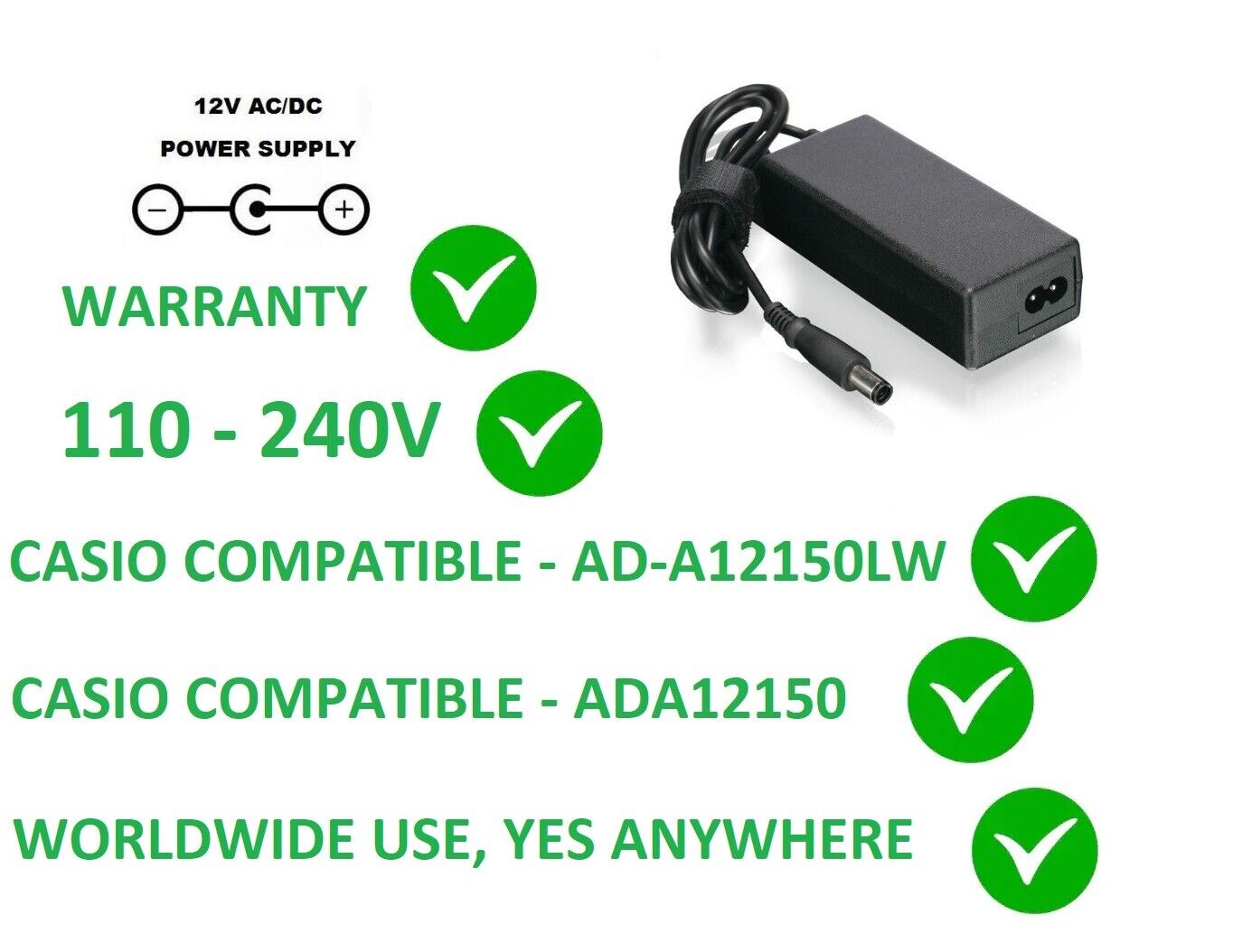12V POWER SUPPLY ADAPTER FOR CASIO CDP 120 AD A12150LW AD A12150 110-240V CDP120